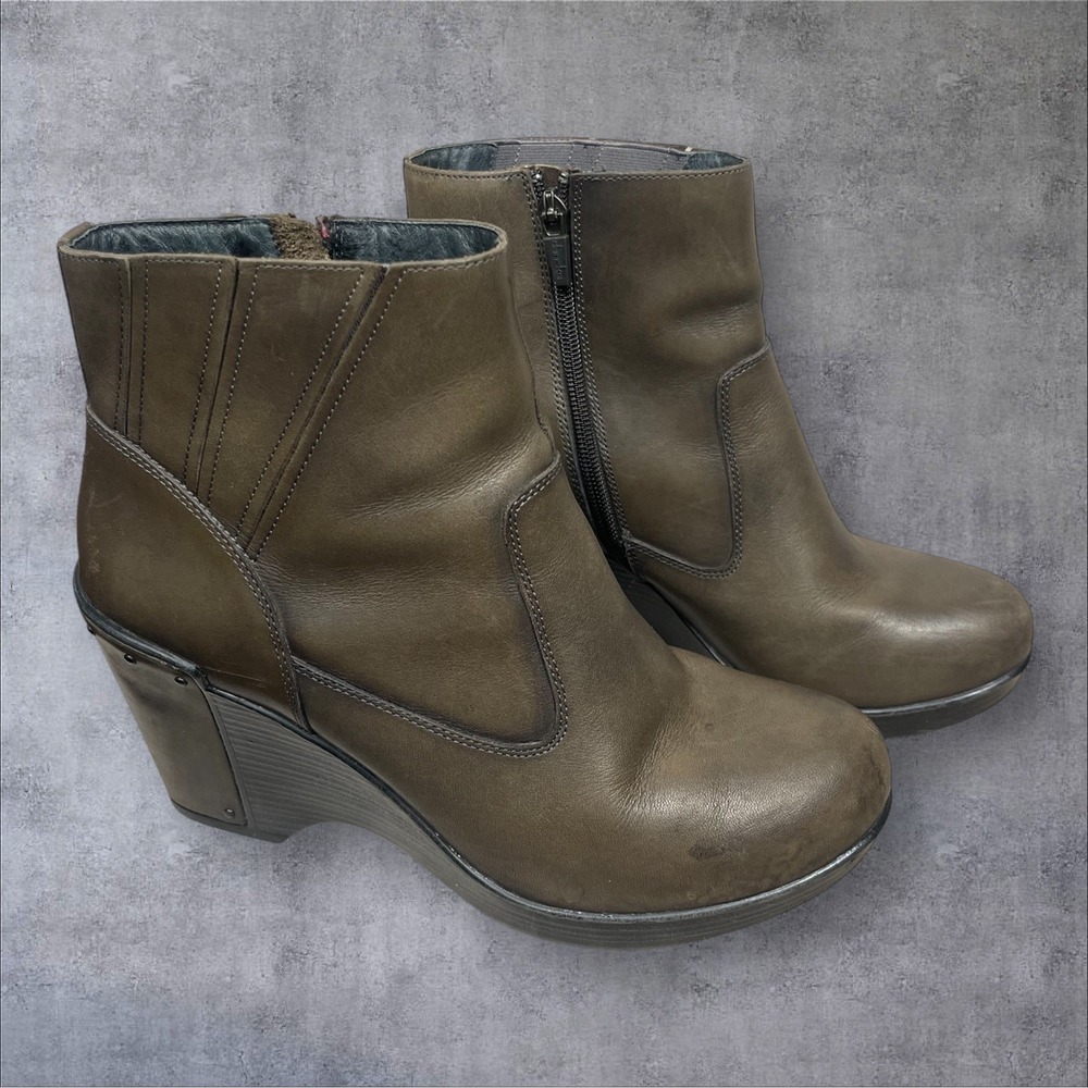 Dansko Faith Taupe Leather Platform Wedge Ankle Boot Women 41 US 10.5-11 Comfort